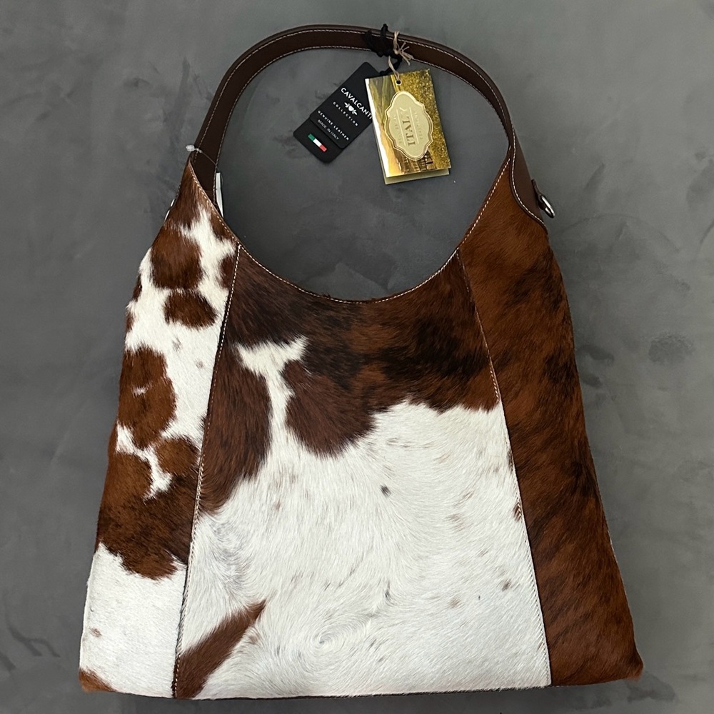 Elegant Cavalcanti Cowhide Cow Print Hobo Shoulder Bag Purse NWT